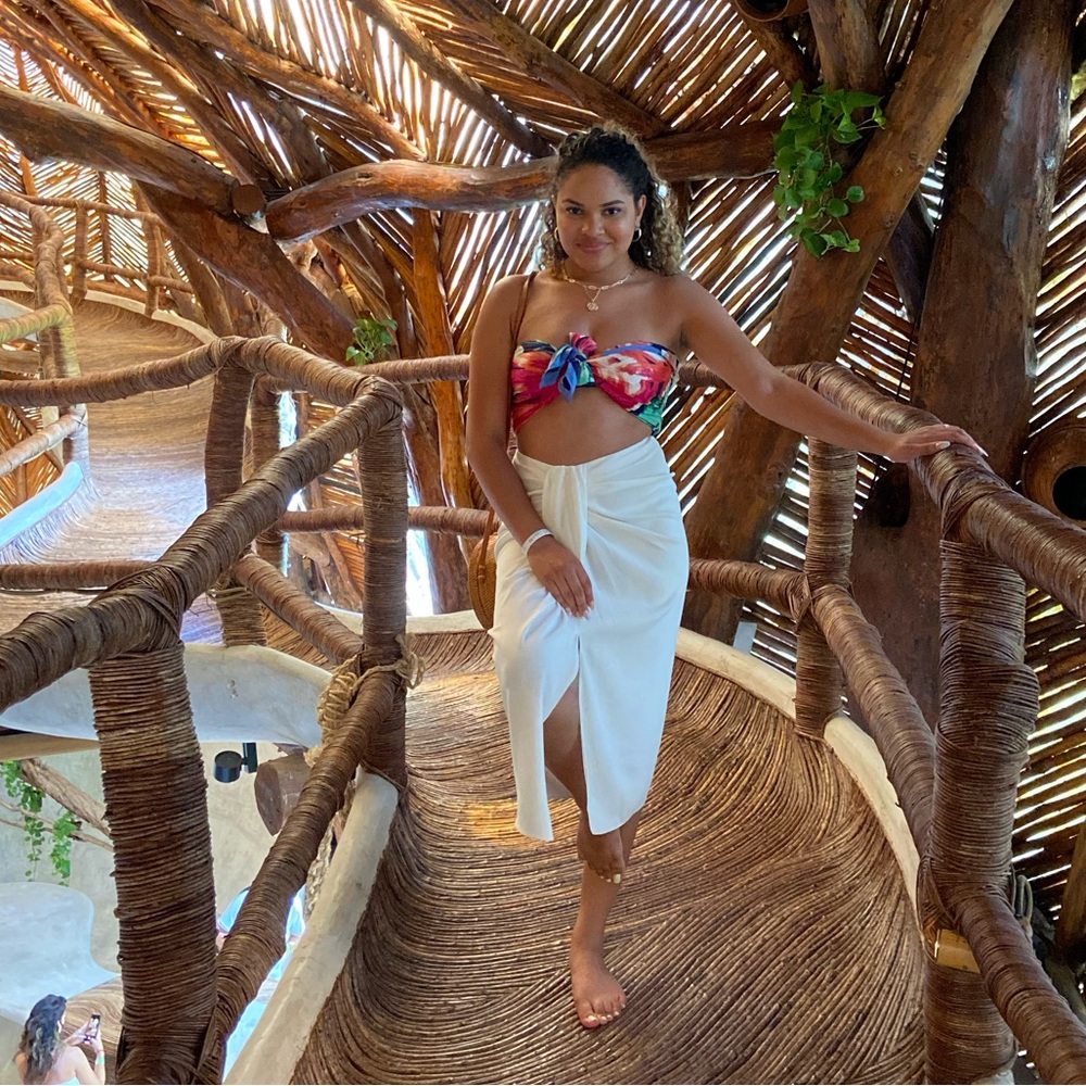 Zara white front knotted skirt womens Sz S